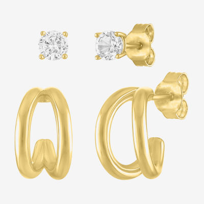 Yes, Please! Lab Created White Sapphire 14K Gold Over Silver 2 Pair Earring Set