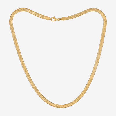 Made in Italy 24K Gold Over Silver 18 Inch Solid Herringbone Chain Necklace