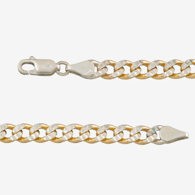 Unisex Adult 24K Gold Over Silver 7.5 Inch Solid Curb Chain Bracelet