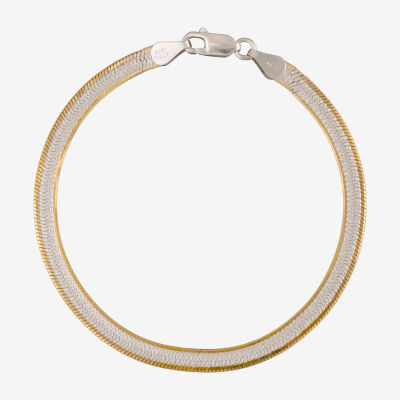 24K Gold Over Silver 7.5 Inch Solid Herringbone Chain Bracelet