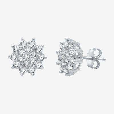 1 CT. T.W. Natural White Diamond Sterling Silver 11.5mm Star Stud Earrings