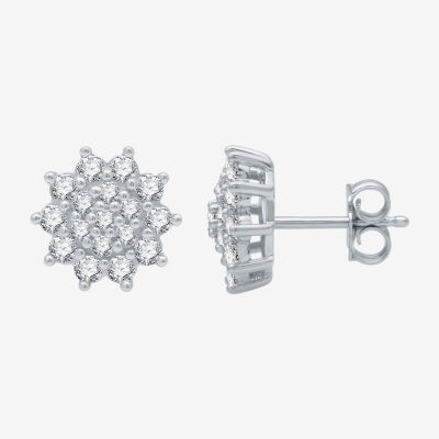 1 CT. T.W. Natural White Diamond Sterling Silver 11.5mm Star Stud Earrings