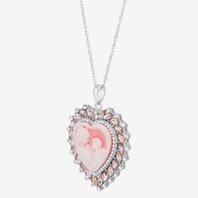 Mother And Child Womens Pink Sterling Silver Cameo Heart 18 Inch Pendant Necklace