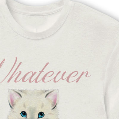 Whatever Cute Cat Graphic Womens Crew Neck Short Sleeve Crop Top Juniors