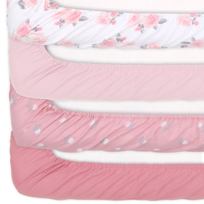 The Peanutshell Pink Floral 4-pc. Crib Sheet