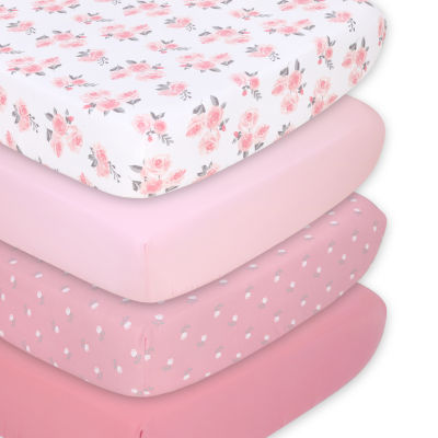 The Peanutshell Pink Floral 4-pc. Crib Sheet