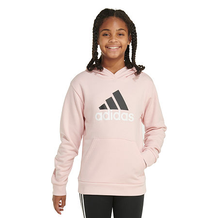 adidas Big Girls Fleece Hoodie, Medium (10-12), Pink