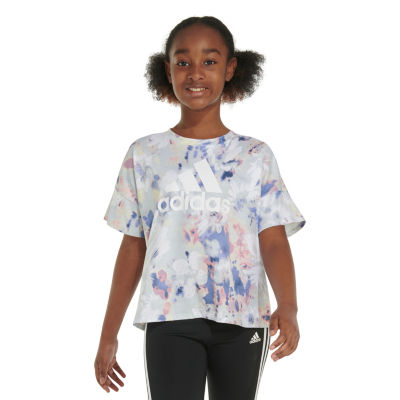 adidas Big Girls Scoop Neck Elbow Sleeve Graphic T-Shirt