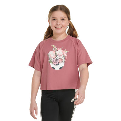 adidas Big Girls Crew Neck Elbow Sleeve Graphic T-Shirt