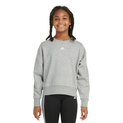 adidas Big Girls Embroidered Crew Neck Long Sleeve Fleece Sweatshirt