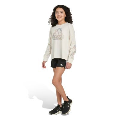 adidas Big Girls Crew Neck Long Sleeve Graphic T-Shirt