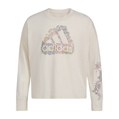 adidas Big Girls Crew Neck Long Sleeve Graphic T-Shirt