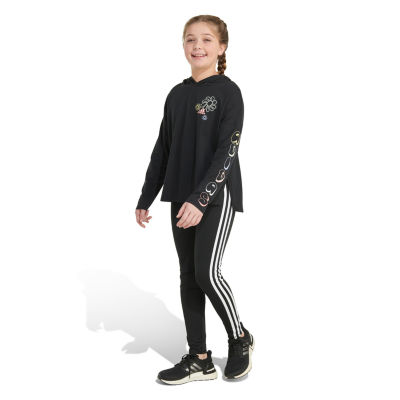 adidas Big Girls Hooded Long Sleeve T-Shirt