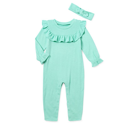 Okie Dokie Baby Girls Long Sleeve Jumpsuit, 3 Months, Blue