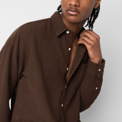 Arizona Mens Long Sleeve Textured Button-Up Shirt