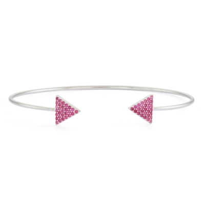 Simulated Ruby Sterling Silver Pave Arrow Bangle Bracelet