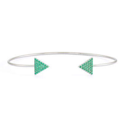 Simulated Emerald Sterling Silver Pave Arrow Bangle Bracelet