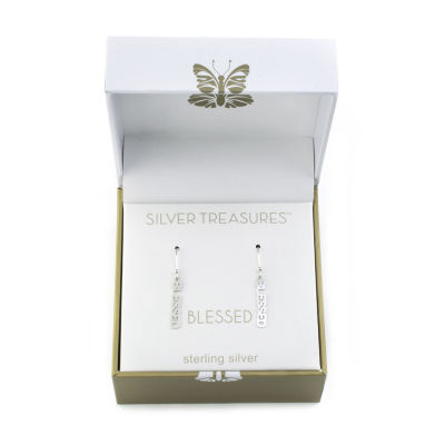 Silver Treasures Blessed Womens Sterling Silver Drop Earrings