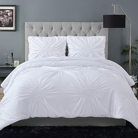 Christian Siriano New York Georgia Rouched Midweight Comforter Set, One Size, White