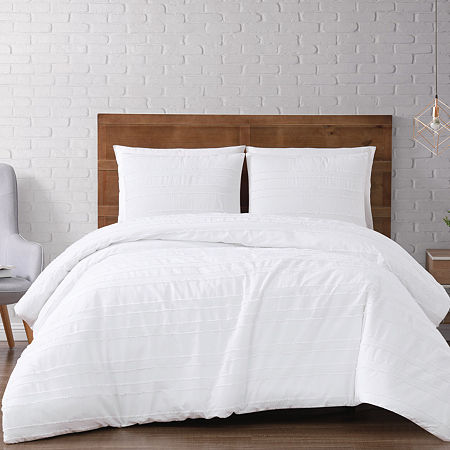 Brooklyn Loom Carlisle Stripe Solid Duvet Cover Set, One Size, White