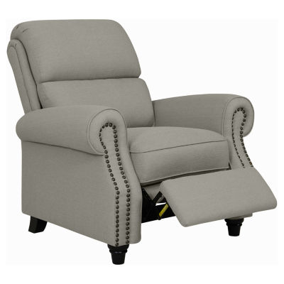 ProLounger Anna Traditional Roll-Arm Push Back Recliner in Linen with Nailheads
