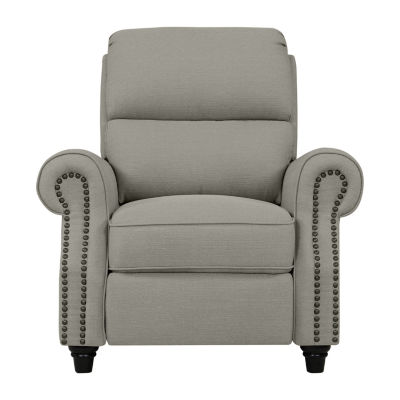 ProLounger Anna Traditional Roll-Arm Push Back Recliner in Linen with Nailheads