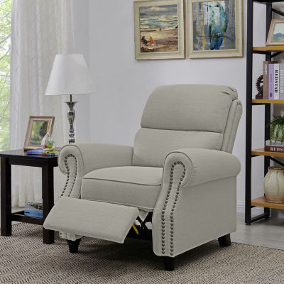 ProLounger Anna Traditional Roll-Arm Push Back Recliner in Linen with Nailheads