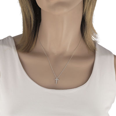 Womens 1/ CT. T.W. Natural Diamond 10K Gold Cross Pendant Necklace