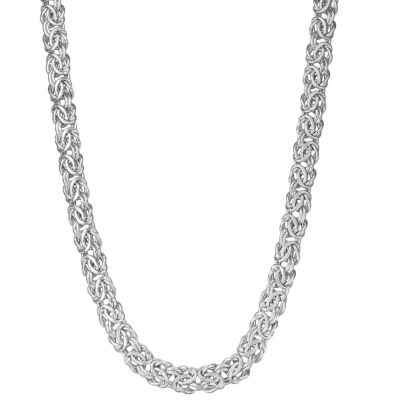 Mens 10K White Gold 20 Inch Byzantine Chain Necklace