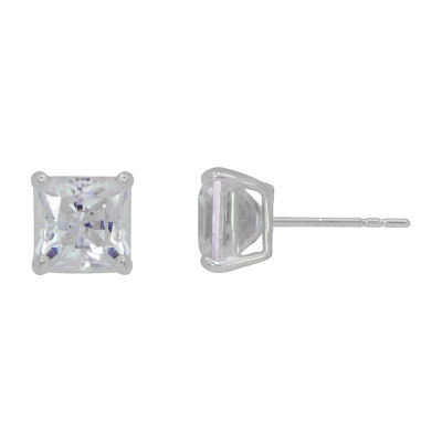 White Cubic Zirconia 14K White Gold 8mm Stud Earrings