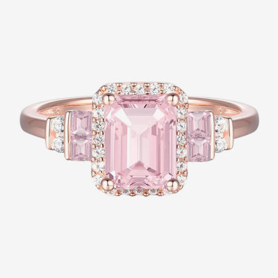 Womens Lab Created Pink Sapphire 14K Rose Gold Over Silver Halo