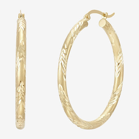 14K Yellow Gold Engraved Chevron Hoop Earrings, One Size, Gold