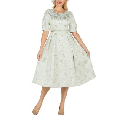 Giovanna Signature Plus Short Sleeve Embellished Brocade Midi Fit