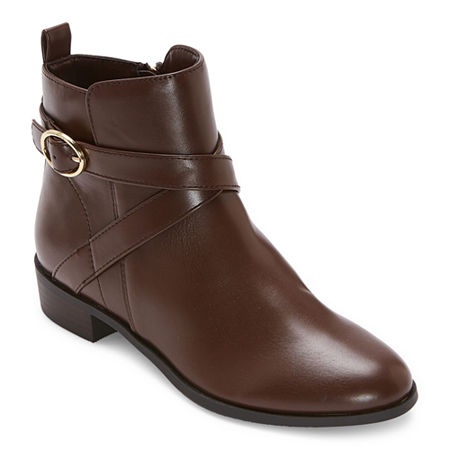 1950s Style Shoes | Heels, Flats, Boots, Sandals Liz Claiborne Womens Rylin Block Heel Booties 12 Wide Brown $47.99 AT vintagedancer.com