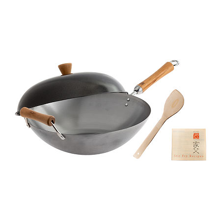 Joyce Chen Carbon Steel Uncoated Wok Set, One Size, Silver