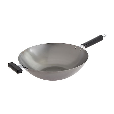 Joyce Chen Carbon Steel Flat Bottom 14 Wok, One Size, Silver