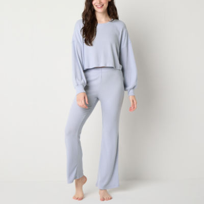 Arizona Body Womens Juniors Waffle Crew Neck Long Sleeve 2-pc. Pant Pajama Set