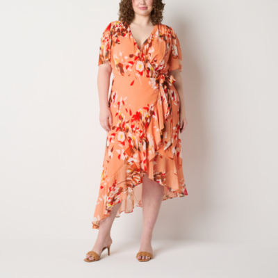 Premier Amour Plus Short Sleeve Floral Midi Fit + Flare Dress
