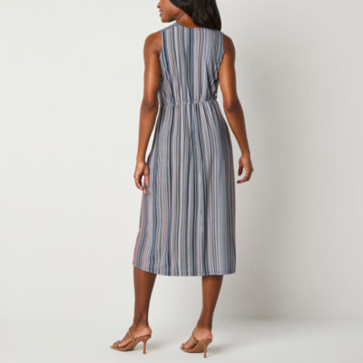 Robbie Bee Womens Sleeveless Striped Midi Fit + Flare Dress