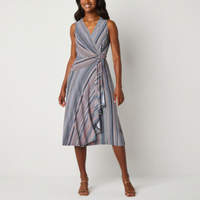 Robbie Bee Womens Sleeveless Striped Midi Fit + Flare Dress, Color