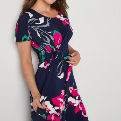 Robbie Bee Short Sleeve Floral Fit + Flare Dress