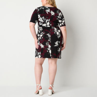 Connected Apparel Plus Womens Short Sleeve Sheath Dress