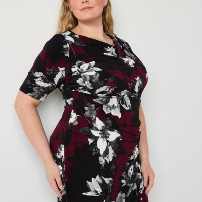 Connected Apparel Plus Womens Short Sleeve Sheath Dress