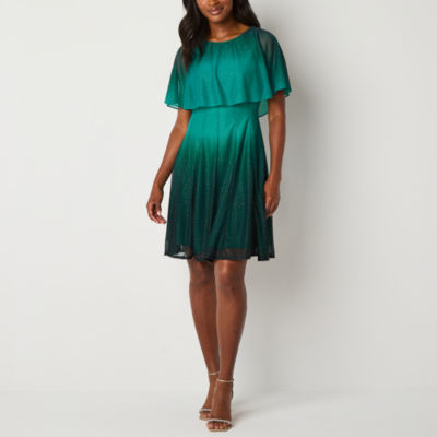 Danny & Nicole Womens Short Sleeve Ombre Fit + Flare Dress