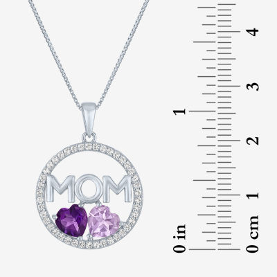 "Mom" Womens Genuine Purple Amethyst Sterling Silver Pendant Necklace