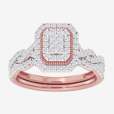 Womens CT. T.W. Natural White Diamond 10K Gold Side Stone Halo Bridal Set