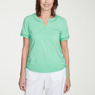 Alfred Dunner Rise And Shine Womens Split Crew Neck Short Sleeve T-Shirt