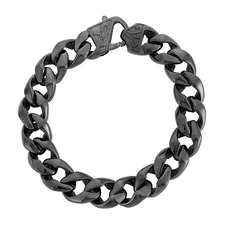 Mens Black Stainless Steel Chain Bracelet, One Size