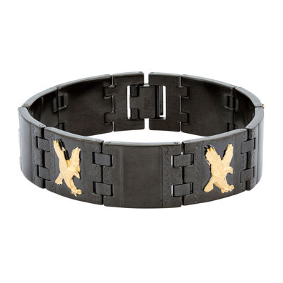 Mens Black Stainless Steel Eagle Link Bracelet