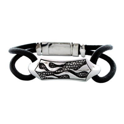 Mens Stainless Steel & Leather Bracelet